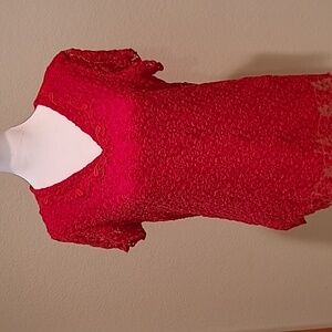 **HOST PICK** Coldwater Creek Cardinal Red Lace Vee Neck Short Sleeve Top Size M